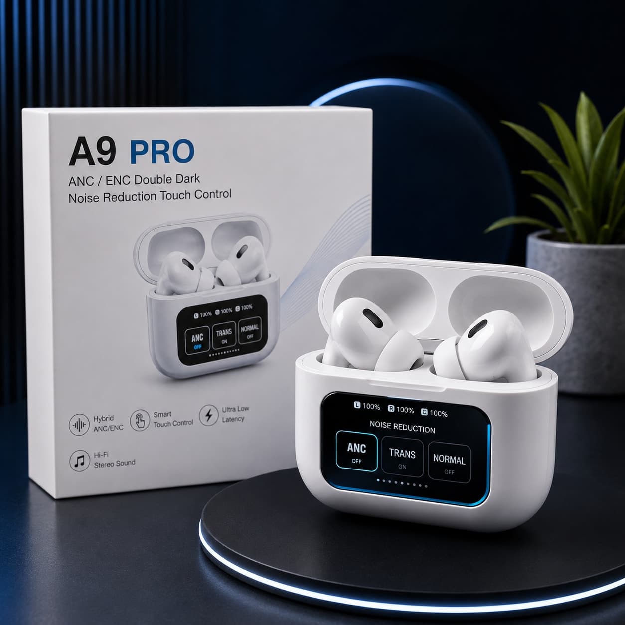 A9 Pro ANC ENC Wireless Earbuds with Smart Touch Display | AuthenticBazarShop