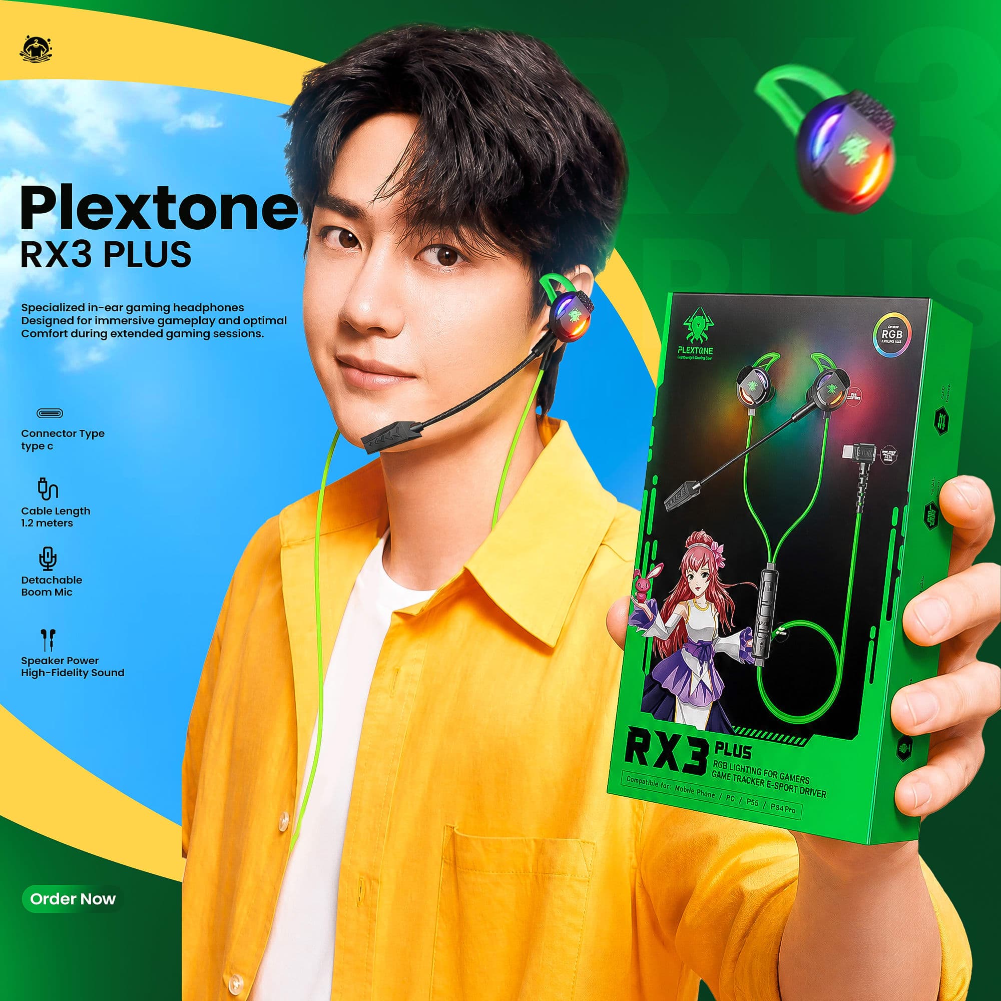 Plextone RX3 Plus USB-C Dual HD Mic Gaming Earphones